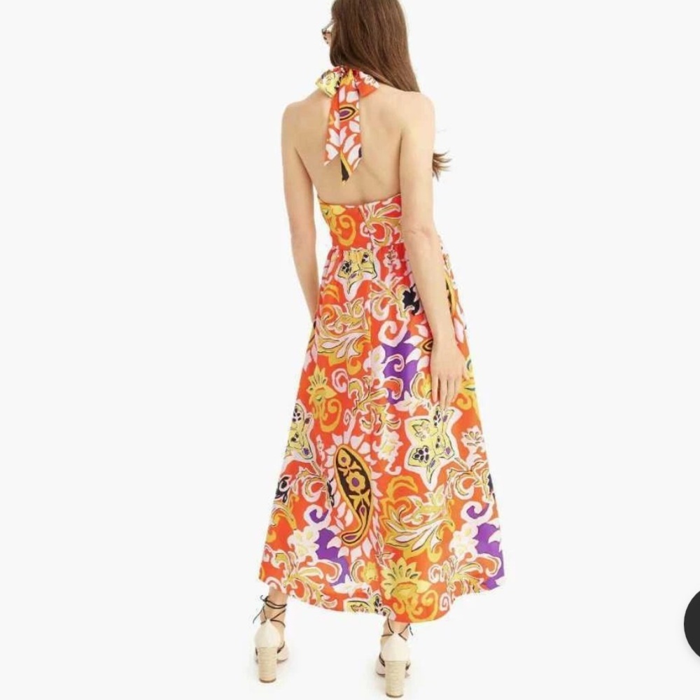 NWT J Crew Silk Midi Sarong Dress in Painted Paisley Orange SZ 10 Cocktail Dress - Picture 3 of 14
